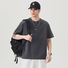 批发实拍2026夏季新款短袖t恤男宽松字母立体刺绣印花圆领半袖体恤