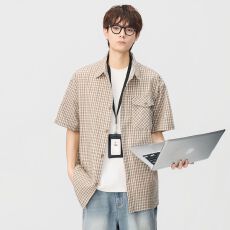 批发实拍2026夏季新款格子衬衫男士<b class='q'>日系</b><b class='q'>复古</b>翻领百搭休闲潮流衬衣外套