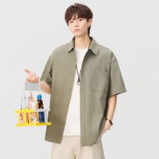 批发<b class='q'>日系</b><b class='q'>复古</b>短袖衬衫男士翻领2026夏季新款潮流百搭休闲衬衣外套宽松