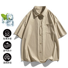 批发实拍2026<b class='q'>夏</b>季新款纯色短袖衬衫男宽松百搭冰感学生半袖衬衣男