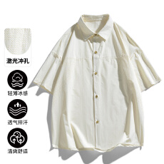 批发实拍2026<b class='q'>夏</b>季新款纯色简约短袖衬衫男宽松百搭冰感青少年衬衣男