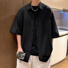 批发实拍2026<b class='q'>夏</b>季纯色冰丝短袖衬衣男潮流百搭简约韩版男士衬衫