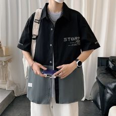 批发实拍2026<b class='q'>夏</b>季潮流短袖拼接衬衫男韩版衬衣港风日系上衣