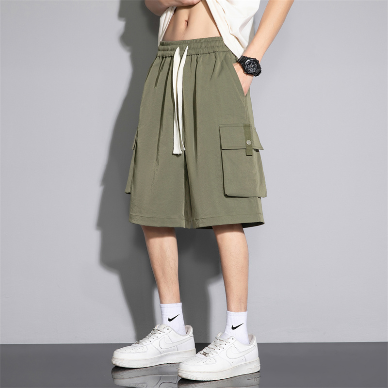 실사 여름 새로운 조수 브랜드 워크웨어 오부 바지 남자 루즈핏 다용도 허리밴드 얼음 센스 빅 포켓 캐주얼 반바지