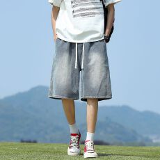 批发实拍2026夏季新款星空纹牛仔短裤男薄款潮牌宽松五分裤子
