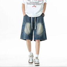 批发实拍2026夏季新款潮牌宽松牛仔裤短裤男美式高街工装五分裤