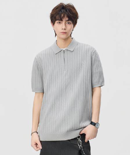 실사 2026 여름 새로운 오래된 돈 바람 폴로 칼라 스트라이프 반팔 polo 니트 스웨터 남성 레트로 다용도 트렌디 t