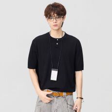 批发实拍2026夏季针织衫老钱风短袖<b class='q'>T</b><b class='q'>恤</b>男新款半袖体恤衫日系复古潮