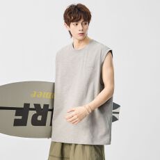 批发背心男士2026夏季新款字母刺绣圆领宽松套头日系潮流纯色百搭休闲