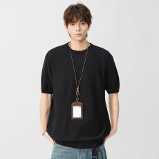 批发实拍2026夏季新款老钱风针织衫男短袖T恤百搭日系复古纯色结构款
