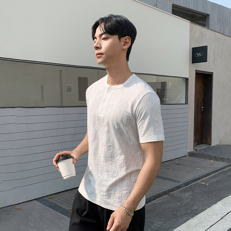 실사 2026 여름 새로운 헨리 칼라 반팔 티셔츠 남자 루즈핏 질감 센스 반소매 캐주얼 다용도 헨리 셔츠