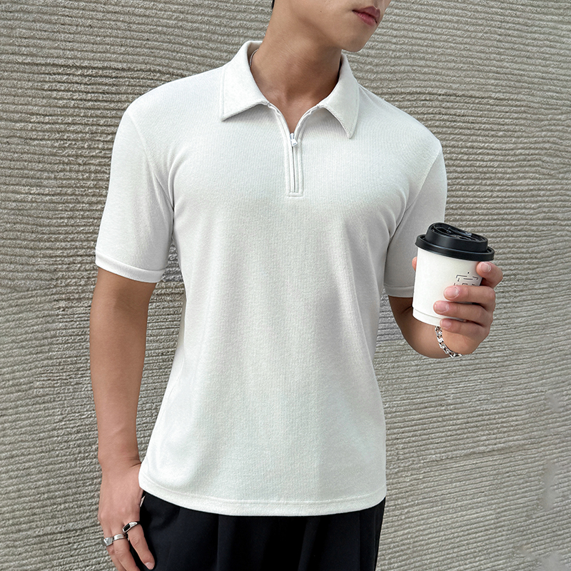 실사 여름 새로운 빛 요리 한 바람 하프 지퍼 폴로 칼라 POLO 셔츠 미니멀리즘 단색 루즈핏 캐주얼 통기성 맨위