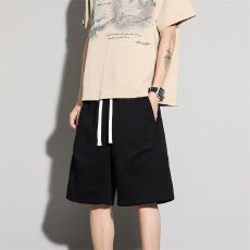 实拍2026夏季新款五分短裤男宽松直筒针织棉纺运动裤中性百搭帅气