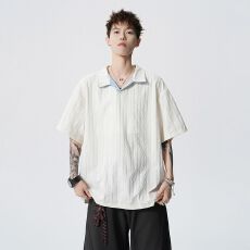 批发实拍2026新款夏季<b class='q'>潮牌</b>短袖T恤男简约提花Polo衫休闲日系翻领体恤