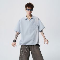 批发实拍2026新款夏季短袖T恤男简约拼接Polo衫休闲日系翻领体恤