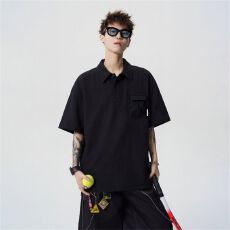 批发实拍2026夏季新款短袖POLO衫男泡泡格宽松<b class='q'>潮牌</b>休闲日系翻领T恤