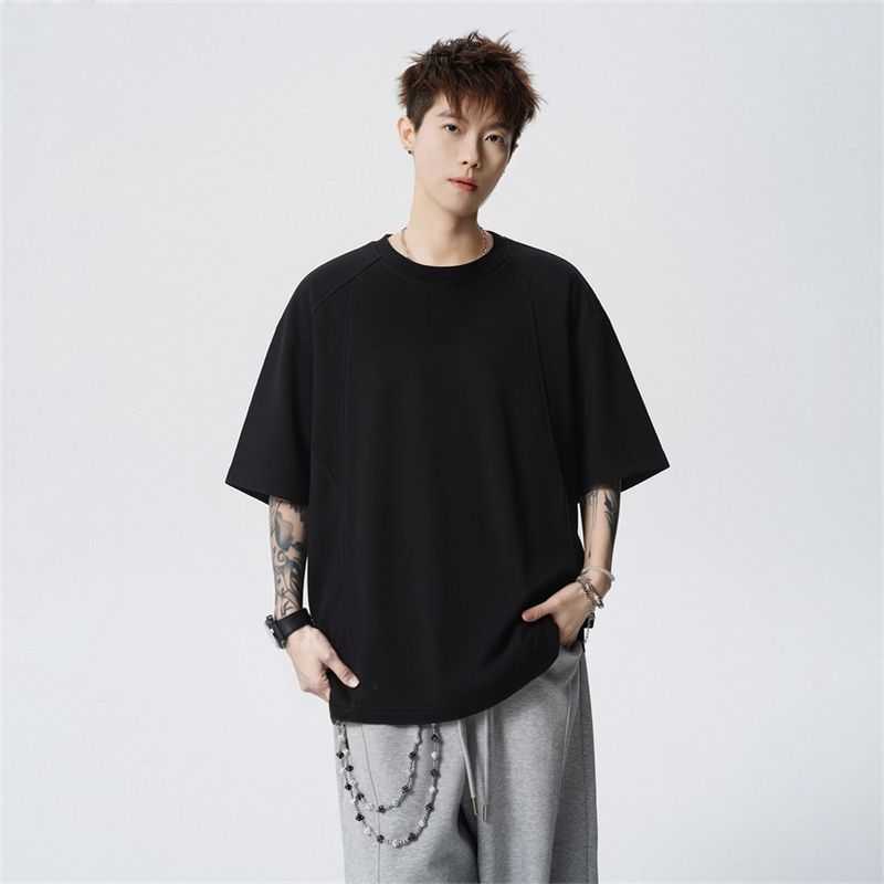 실사 2026 여름 새로운 패치워크 반팔 티셔츠 남자 무거운 남자 바 면 루즈핏 트렌드 다용도 잘 생긴 반팔