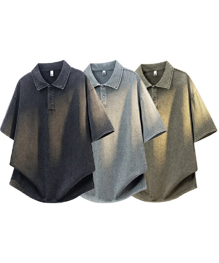 일본식 레트로 워시 물 순면 반팔 POLO 셔츠 남자 2026 여름 루즈핏 단색 다용도 캐주얼 폴로 칼라 티셔츠
