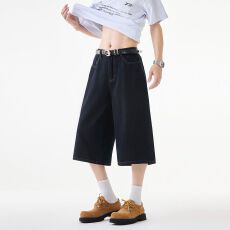 批发实拍2026<b class='q'>夏</b>季新款美式原色牛仔七分裤男女中性潮牌宽松直筒阔腿裤