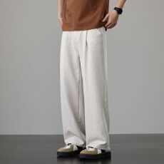 批发实拍2026夏季阔腿亚麻混纺设计款<b class='q'>男士</b>宽松<b class='q'>休闲</b>裤直筒简约百搭<b class='q'>长裤</b>