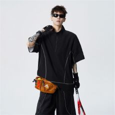 批发实拍2026夏季短袖衬衫男时尚简约立领拉链半开衫设计款