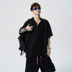 批发实拍<b class='q'>夏</b>季新款休闲套装男翻领短袖针织弹力运动套装宽松透气一套