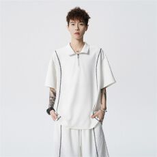 批发实拍<b class='q'>夏</b>季新款休闲套装男短袖针织运动套装宽松透气拼接一套搭配