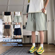 批发实拍夏季五分裤赛尔亚麻<b class='q'>裤子</b><b class='q'>男</b>薄款宽松直筒中裤天丝休闲短裤