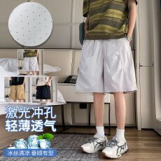 批发实拍夏季新款冲孔短裤<b class='q'>男</b>冰凉感外穿运动休闲<b class='q'>裤子</b>宽松速干五分裤<b class='q'>男</b>