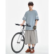 批发实拍2026夏季新款条纹圆领短袖T恤男简约休闲少年感上衣