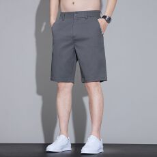 批发实拍夏季新款洗水棉布弹力半松紧腰头韩版轻<b class='q'>商务</b>修身五分短裤男