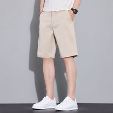批发实拍2026夏季新款棉涤洗水弹力半松紧腰头韩版<b class='q'>商务</b>修身五分短裤男