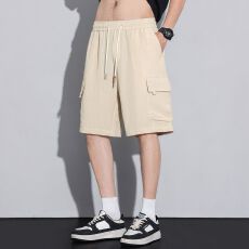 批发实拍夏季新款冰丝皱感老钱风莱赛尔天丝<b class='q'>亚麻</b>休闲短裤男百搭五分裤