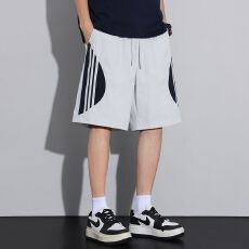 实拍夏季新款冰丝锦氨肌理感弹力速干撞色宽松直筒休闲短裤男