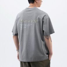 批发实拍美式重磅水洗做旧纯棉字母印花短袖宽松休闲小众T恤男女款