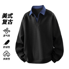 批发实拍2026<b class='q'>秋</b>季新款拼接假两件V领卫衣男潮牌衬衫领POLO衫长袖上衣