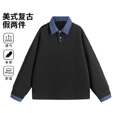 批发实拍<b class='q'>秋</b>季新款衬衫领卫衣男潮牌肌理感上衣服格纹休闲套头长袖体恤