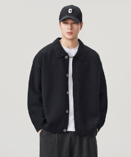 실사 2026 가을 겨울 새로운 한국 스타일 무거운 폴로 칼라 단추 오픈 가디건 니트 스웨터 스웨터 남녀 다용도 재킷