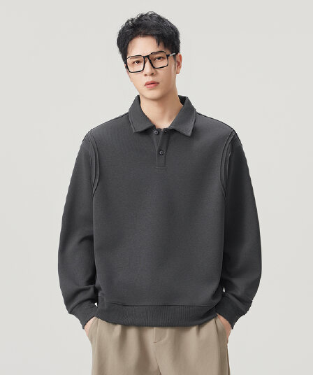 실사 2026 가을 겨울 새로운 무거운 POLO 셔츠 후드티 남자 루즈핏 다용도 폴로 칼라 티셔츠 출퇴근 맨위