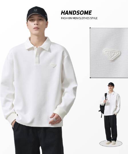 실사 가을 겨울 새로운 POLO 칼라 긴팔 후드티 남자 루즈핏 폴로 칼라 풀오버 셔츠 미니멀리즘 캐주얼 일상 출퇴근