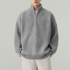 批发实拍秋冬新款重磅老钱针织<b class='q'>衫</b>毛衣男厚款半拉链高级感套头休闲内搭