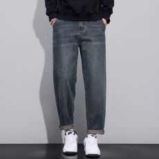 批发实拍秋<b class='q'>冬</b>新款美式复古洗水宽松锥型直筒牛仔裤男简约百搭通勤长裤
