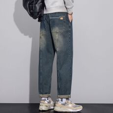 批发实拍2026秋<b class='q'>冬</b>新款美式复古宽松锥型小直筒牛仔裤男百搭通勤长裤