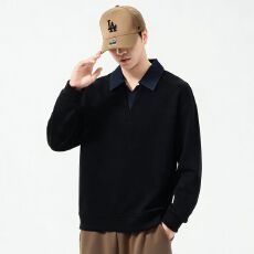 批发实拍2026秋冬新款假两件<b class='q'>V领</b>卫衣<b class='q'>男士</b>套头潮流随性百搭通勤翻领<b class='q'>t</b><b class='q'>恤</b>