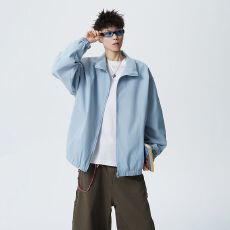 批发实拍秋季新款夹克男立领撞色拼接美式休闲宽松户外工装潮牌外套男