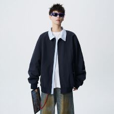 实拍2026秋季新款夹克男假两件棒球服撞色翻领潮流日系外套