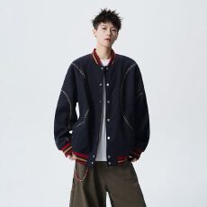 批发实拍秋冬季新款复古潮牌毛呢棒球服夹克男女潮流刺绣学院风外套