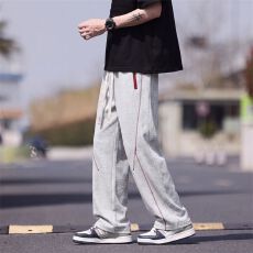 实拍2026秋冬新款休闲裤男宽松潮牌缉明线设计日系直筒运动针织裤