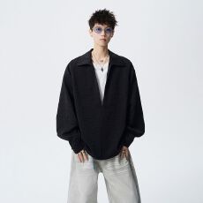 批发实拍2026秋季新款长袖衬衫男砂洗起泡弹力斜纹V领开衫假两件衬衣