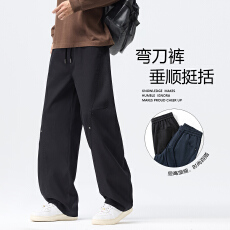 批发实拍2026秋<b class='q'>冬</b>新款美式潮牌弧形休闲裤男女宽松百搭铆钉潮流弯刀裤